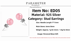 Detail specifications for 925 sterling silver studs with pink round gemstone inlays