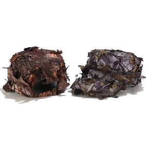 Detail of 3D bionic camouflage hats with laser-cut leaves for hunting and outdoor activities