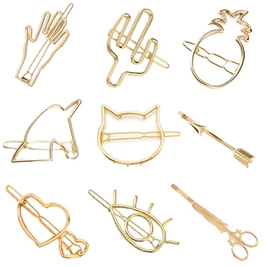 Geometric Alloy Hair Clips Hollow Eye Palm Pineapple Cactus Shape Retro Minimalist Metal Hairpins Headwear For Women
