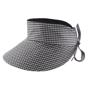 Plaid wide brim open top sun hat for women with bow tie detail for summer UV protection