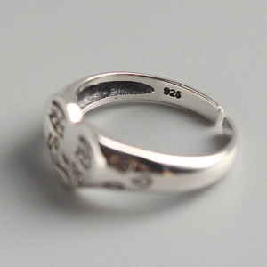 Minimalist S925 sterling silver crying face open ring with adjustable band for women
