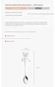 Detailed size view of a 304 stainless steel cartoon bear coffee spoon, 11.5cm length
