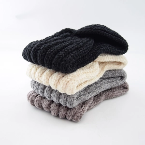 Knitted twist headbands set in black, beige, and grey with a stylish cross knot design