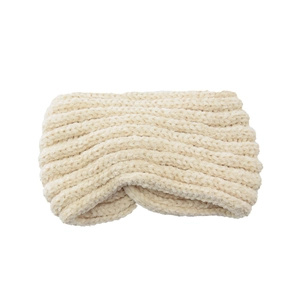 Close-up of knit texture and twist design on a cream-white winter headband