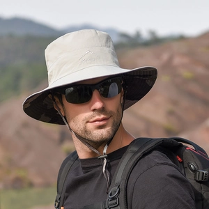 Wide brim men's sun hat with camouflage lining and sport embroidery for outdoor fishing