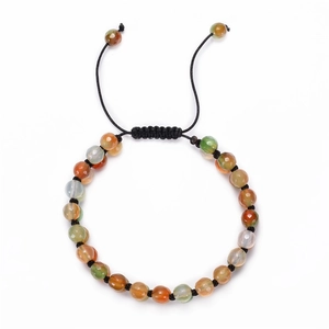 Close-up of bohemian double-layer faceted Indian agate beads with adjustable woven cord