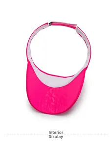 Detail of rose red sun visor interior showing sweatband and adjustable velcro strap