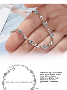 Detailansicht des S925 Silber Herzarmbands mit 16cm Länge und 5mm Zirkoniastein