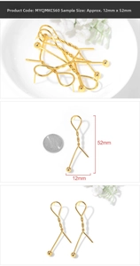 Detail view of gold-plated geometric twist drop earrings with size reference and dimensions