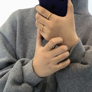 Minimalist stackable gold skinny rings set for women in elegant Korean style