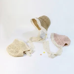 Lot de chapeaux de soleil en paille pour filles avec dentelle et rubans réglables