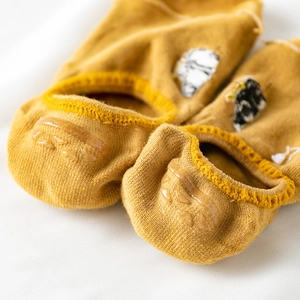 Ginger yellow cotton invisible socks for women with anti-slip silicone heel grip detail