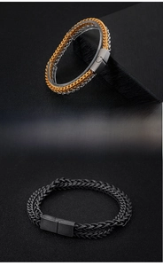 Detail of titanium steel multi-layer woven bracelets with magnetic square clasps