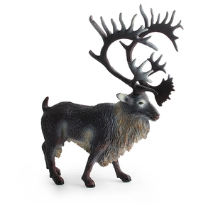 Detailed side view of realistic caribou animal figure with textured fur and large antlers