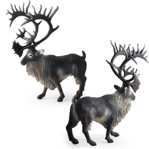 Realistic North American reindeer animal model figurines with detailed fur and large antlers