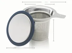 Detail view of 304 stainless steel tea infuser with lid and Tea Master engraving