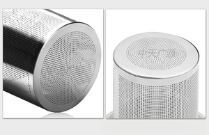 Detailed macro view of the high-density fine mesh holes on a stainless steel tea infuser