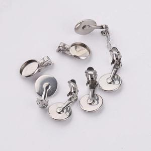 Detailed view of silver stainless steel clip-on earring components for DIY jewelry making