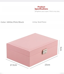 Detailed size specifications for the pink PU leather double layer jewelry box