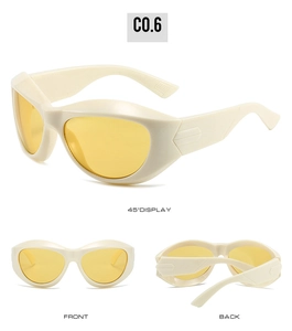 Lunettes de soleil de sport Steampunk Y2K avec monture crème et verres jaunes sous plusieurs angles