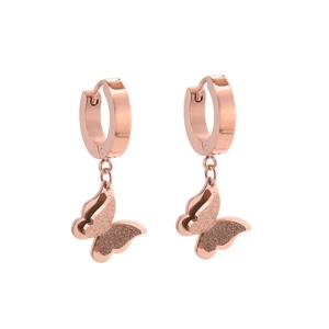Orecchini A Cerchio Con Pendente A Farfalla Acciaio Al Titanio Placcato Oro Rosa 18K Opaco Dolce Elegante Per Donna