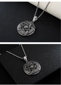 Detailed close-up of retro titanium steel star necklace with intricate Celtic knot design