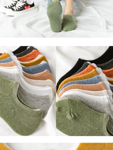 Macro view of multi-color cotton invisible socks with non-slip silicone and ribbed texture
