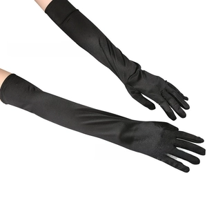 Gants d'opéra longs en satin noir au-dessus du coude pour costumes des années 1920