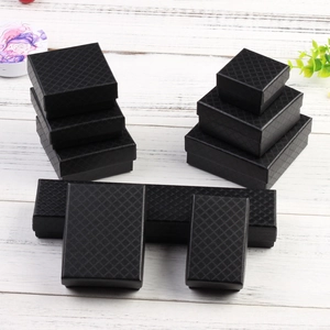 Black Cardboard Jewelry Box Rhombus Pattern Diamond Texture Gift Packaging Case For Ring Earring Necklace Bracelet