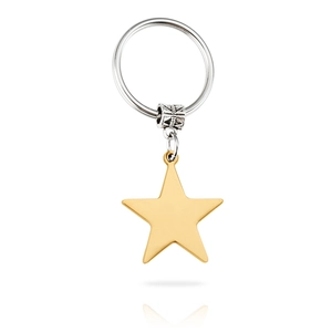 Polished silver keychain with a shiny gold star pendant for custom DIY engraving