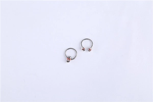 Macro detail of skull surgical steel nipple ring set with red crystal eyes and metal finish