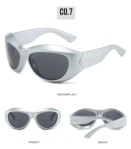 Lunettes de soleil de sport Y2K steampunk argent mat avec vue sous plusieurs angles