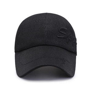 Men's black mesh baseball cap with Sport embroidery and sun protection curved brim
