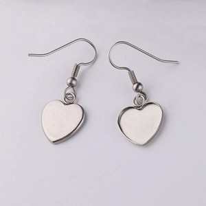 Detail of silver heart-shaped stainless steel earring hooks for DIY jewelry making