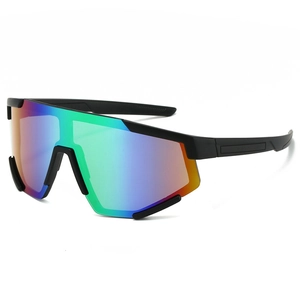 Sport cycling sunglasses with oversized colorful gradient lens and matte black frame