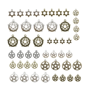 Mix of silver and bronze star charms for jewelry making featuring hexagram and pentagram designs
