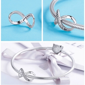 S925 sterling silver infinity charm with zircon forever family engraving on snake chain