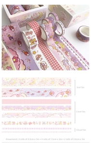 Detail view of 8-pack washi tape set featuring dreamy unicorn and castle patterns