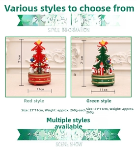 Detailed size specifications for red and green wooden Christmas tree music boxes
