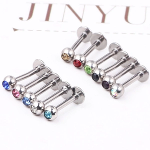 Set of 11 colorful cubic zirconia flat back labret studs for tragus and cartilage