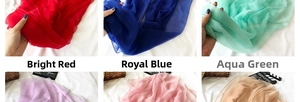 Detail showing various solid colors of lightweight, translucent sun protection scarves