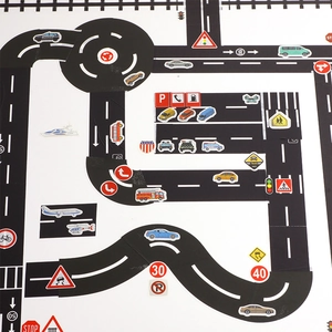 Kids DIY road track tape set with traffic signs and toy car stickers for creative play