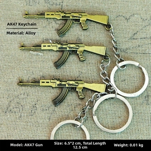 Detail of 12.5CM vintage bronze AK47 alloy keychain with rustic burlap texture