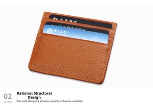 Detailed macro view of the brown lychee grain leather card holder with secure RFID blocking