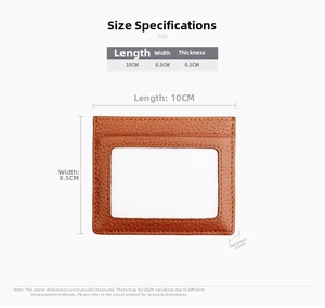 Detailed size chart for minimalist card holder: 10cm length, 8.5cm width, 0.5cm thickness