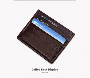 Detail view of coffee brown leather RFID card holder back with lychee grain texture