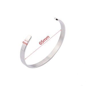 6mm wide polished stainless steel C-shaped open cuff bracelet with 65mm inner diameter