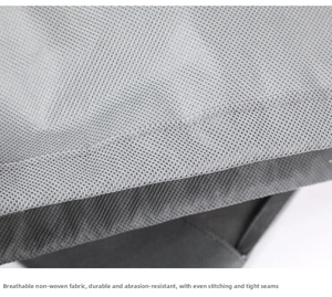 Detailed macro view of breathable grey non-woven fabric with durable stitched seams