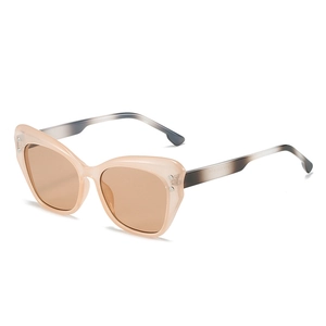 Fashion cat eye sunglasses with peach translucent frames and gradient temples for women