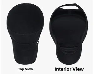 Detail view of black vintage cotton cadet cap showing top stitching and adjustable buckle